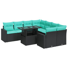 9-delige Loungeset met kussens poly rattan acacia zwart