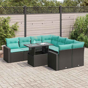 9-piece Lounge Set with Cushions Poly Rattan Acacia Black