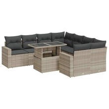 9-delige Loungeset met kussens poly rattan lichtgrijs