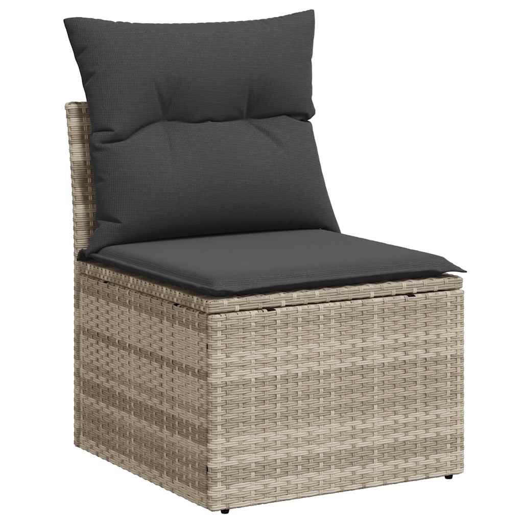 9-delige Loungeset met kussens poly rattan lichtgrijs