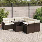 9-delige Loungeset met kussens poly rattan bruin