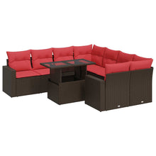 9-delige Loungeset met kussens poly rattan acacia bruin
