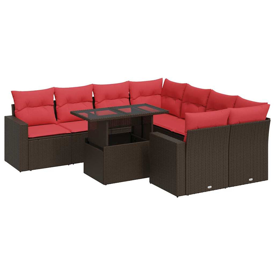 9-delige Loungeset met kussens poly rattan acacia bruin