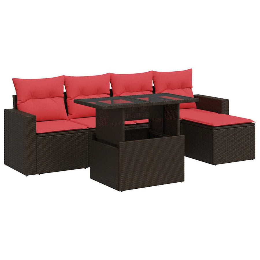 6-delige Loungeset met kussens poly rattan acacia bruin