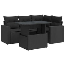 5-delige Loungeset met kussens poly rattan zwart