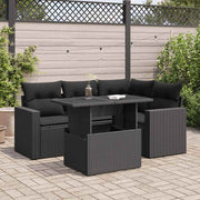 Loungeset poly rattan zwart 5-delig