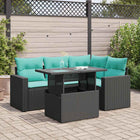5-piece Lounge Set with Cushions Poly Rattan Acacia Black