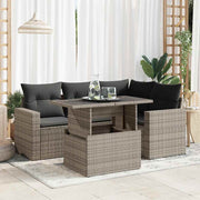 Loungeset 5-delig poly rattan grijs
