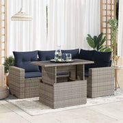 Loungeset 5-delig poly rattan acacia grijs