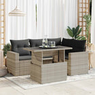 5-piece Lounge Set with cushions poly rattan light gray