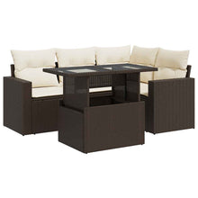 5-delige Loungeset met kussens poly rattan bruin