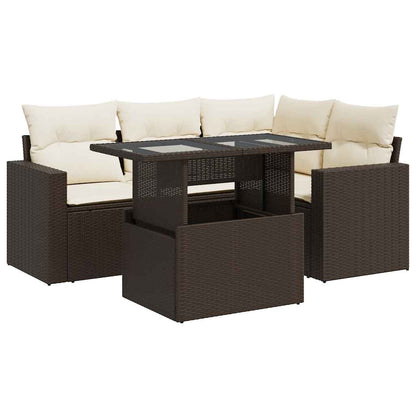 5-delige Loungeset met kussens poly rattan bruin