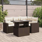 Loungeset poly rattan bruin 5-delig