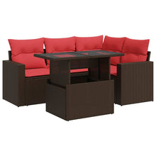 5-delige Loungeset met kussens poly rattan acacia bruin