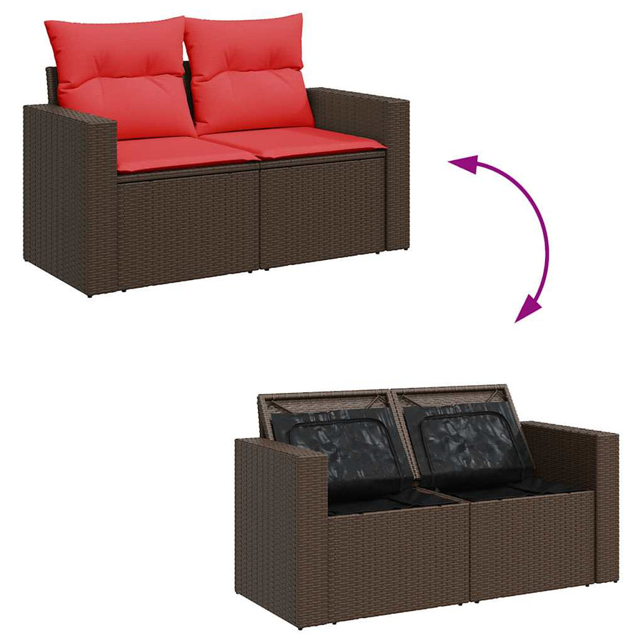 5-delige Loungeset met kussens poly rattan acacia bruin
