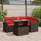 5-piece Lounge Set with Cushions Poly Rattan Acacia Brown
