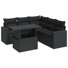 6-delige Loungeset met kussens poly rattan zwart