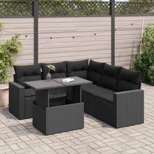 6-delige Loungeset met kussens poly rattan zwart