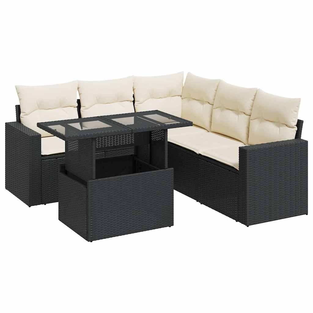 6-delige Loungeset met kussens poly rattan zwart
