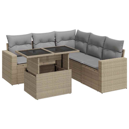 6-delige Loungeset met kussens poly rattan beige