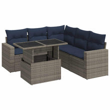 6-delige Loungeset met kussens poly rattan acacia grijs