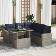 Loungeset 6-delig poly rattan acacia grijs