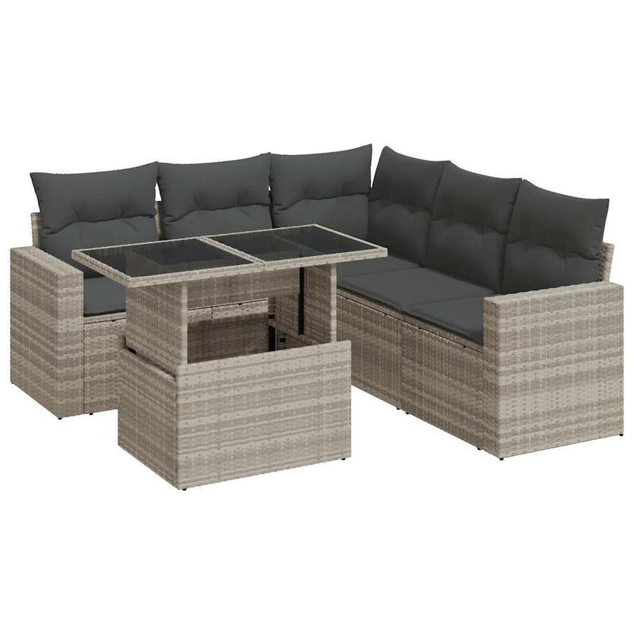 6-delige Loungeset met kussens poly rattan lichtgrijs