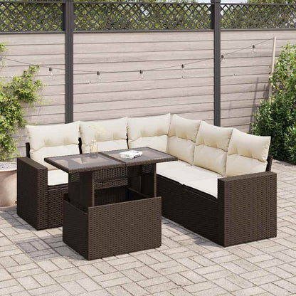 6-delige Loungeset met kussens poly rattan bruin
