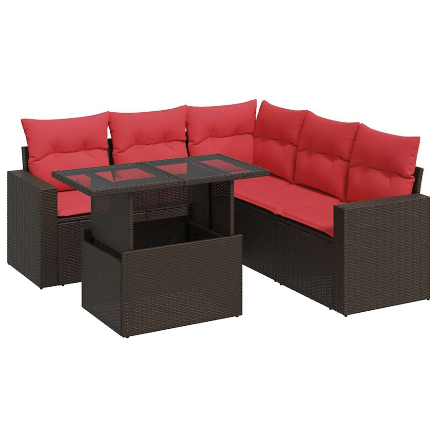6-delige Loungeset met kussens poly rattan acacia bruin