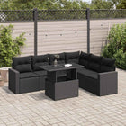 7-delige Loungeset met kussens poly rattan zwart