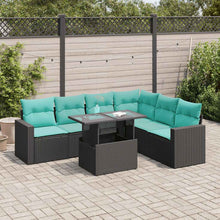 7-delige Loungeset met kussens poly rattan acacia zwart