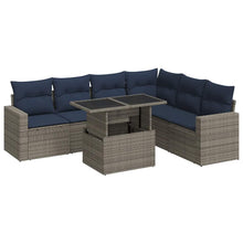 7-delige Loungeset met kussens poly rattan acacia zwart