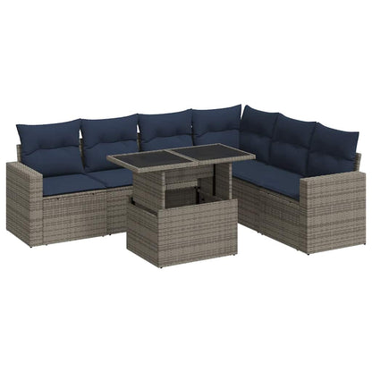 7-delige Loungeset met kussens poly rattan acacia zwart
