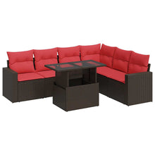 7-delige Loungeset met kussens poly rattan acacia grijs