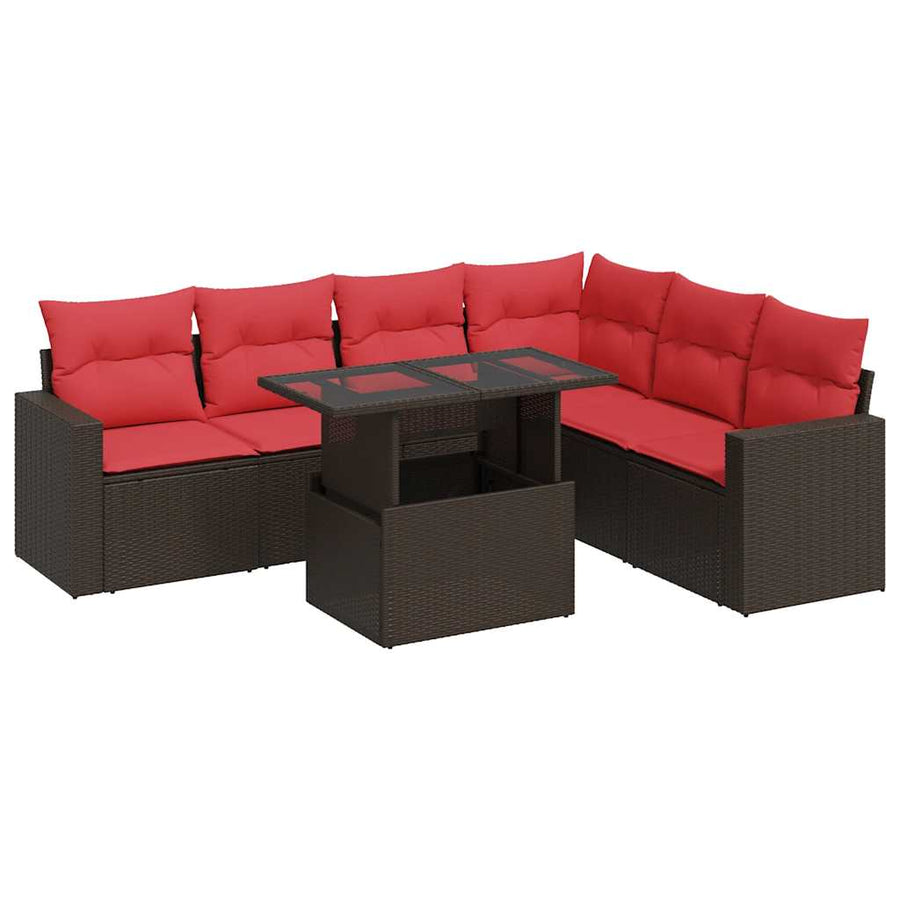 7-delige Loungeset met kussens poly rattan acacia grijs