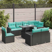 9-piece Lounge Set with Cushions Poly Rattan Acacia Black