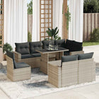 9-delige Loungeset met kussens poly rattan lichtgrijs