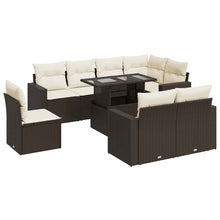 9-delige Loungeset met kussens poly rattan bruin