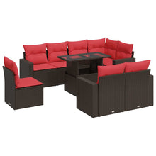 9-delige Loungeset met kussens poly rattan acacia bruin