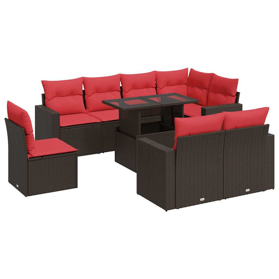 9-delige Loungeset met kussens poly rattan acacia bruin