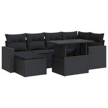7-delige Loungeset met kussens poly rattan zwart