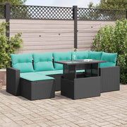 7-piece Lounge Set with Cushions Poly Rattan Acacia Black