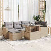 7-piece Lounge Set with Cushions Poly Rattan Beige
