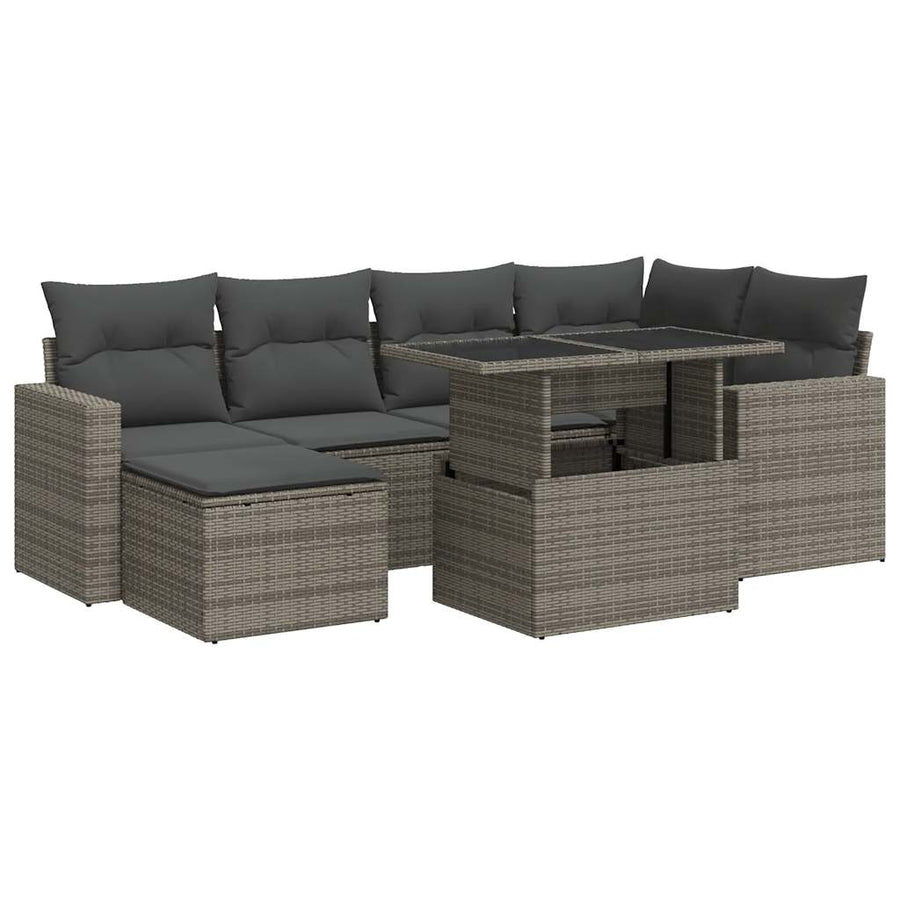 7-delige Loungeset met kussens poly rattan grijs
