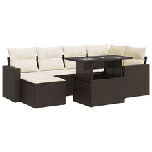 7-delige Loungeset met kussens poly rattan bruin