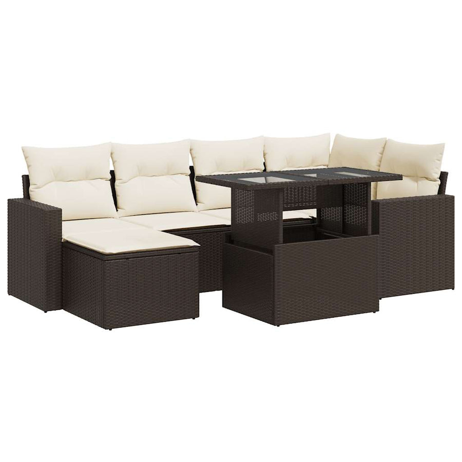 7-delige Loungeset met kussens poly rattan bruin