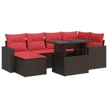 7-delige Loungeset met kussens poly rattan acacia bruin