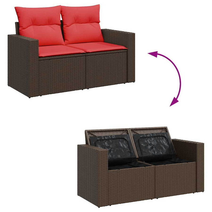 7-delige Loungeset met kussens poly rattan acacia bruin