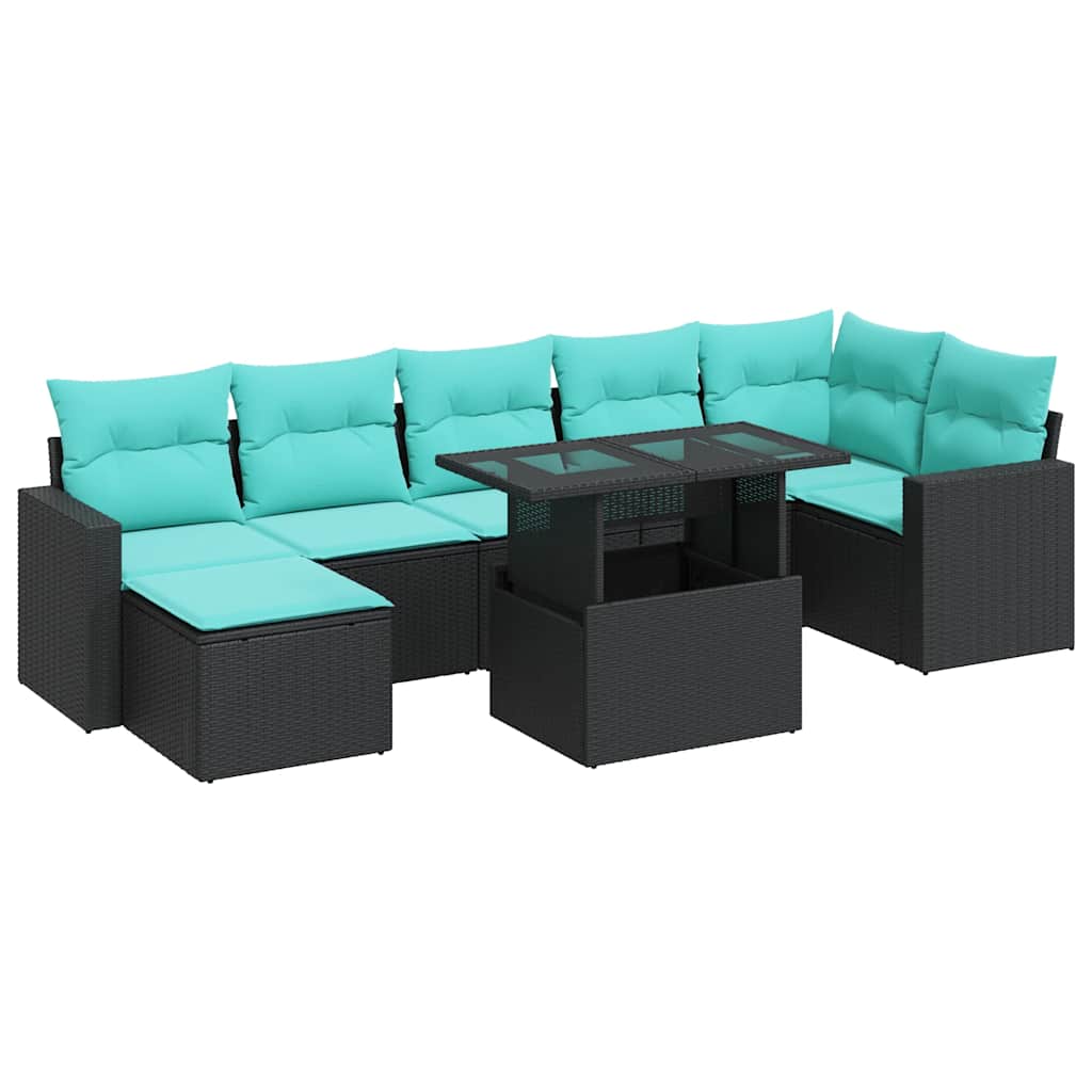 8-delige Loungeset met kussens poly rattan acacia zwart