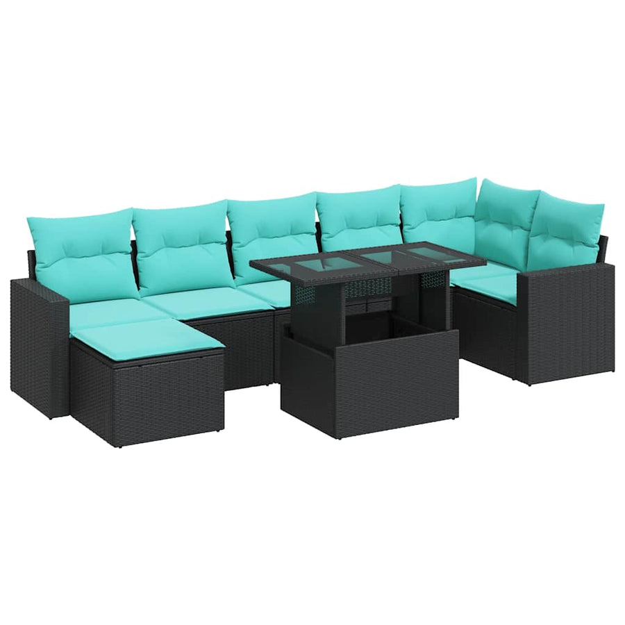 8-delige Loungeset met kussens poly rattan acacia zwart